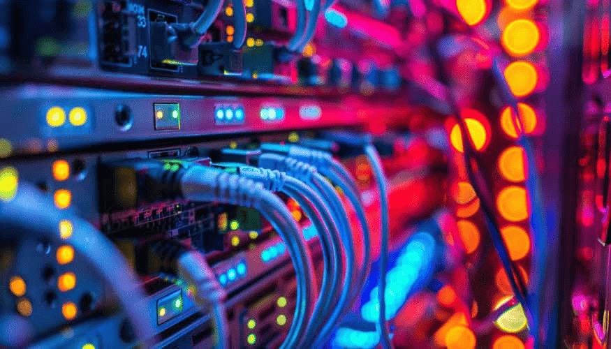 Centro de datos con servidores y cables de red